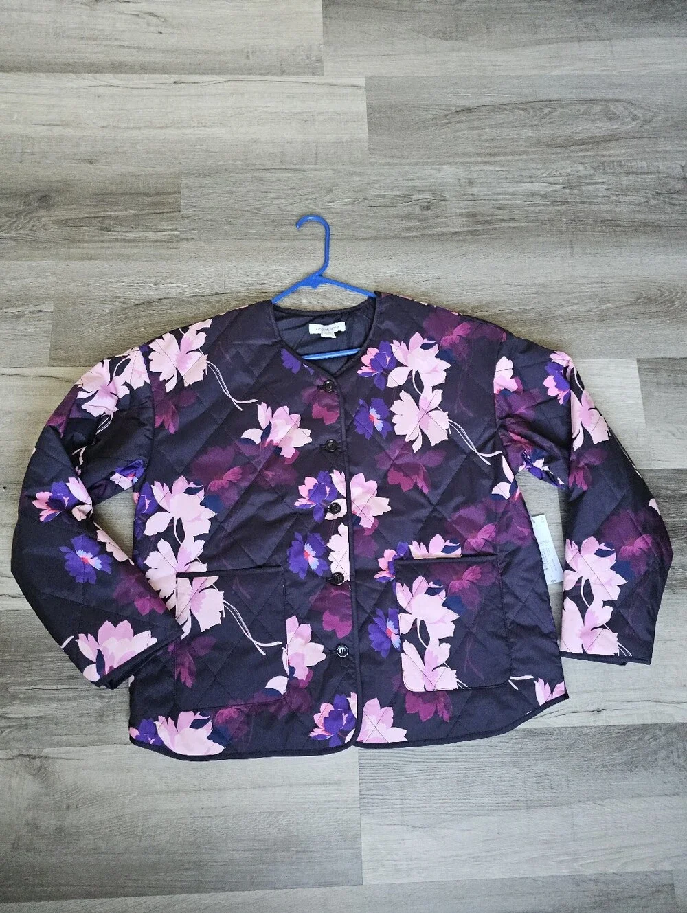 NWT Liz Claiborne Quilted Floral Lightweight Jacket Pockets Size L